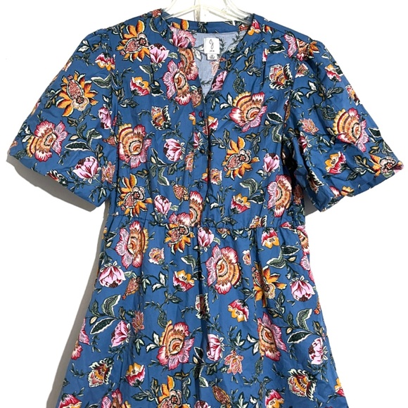 Joie Cotton Baja Floral Puff Sleeve Dress Missing Belt - Picture 3 of 9